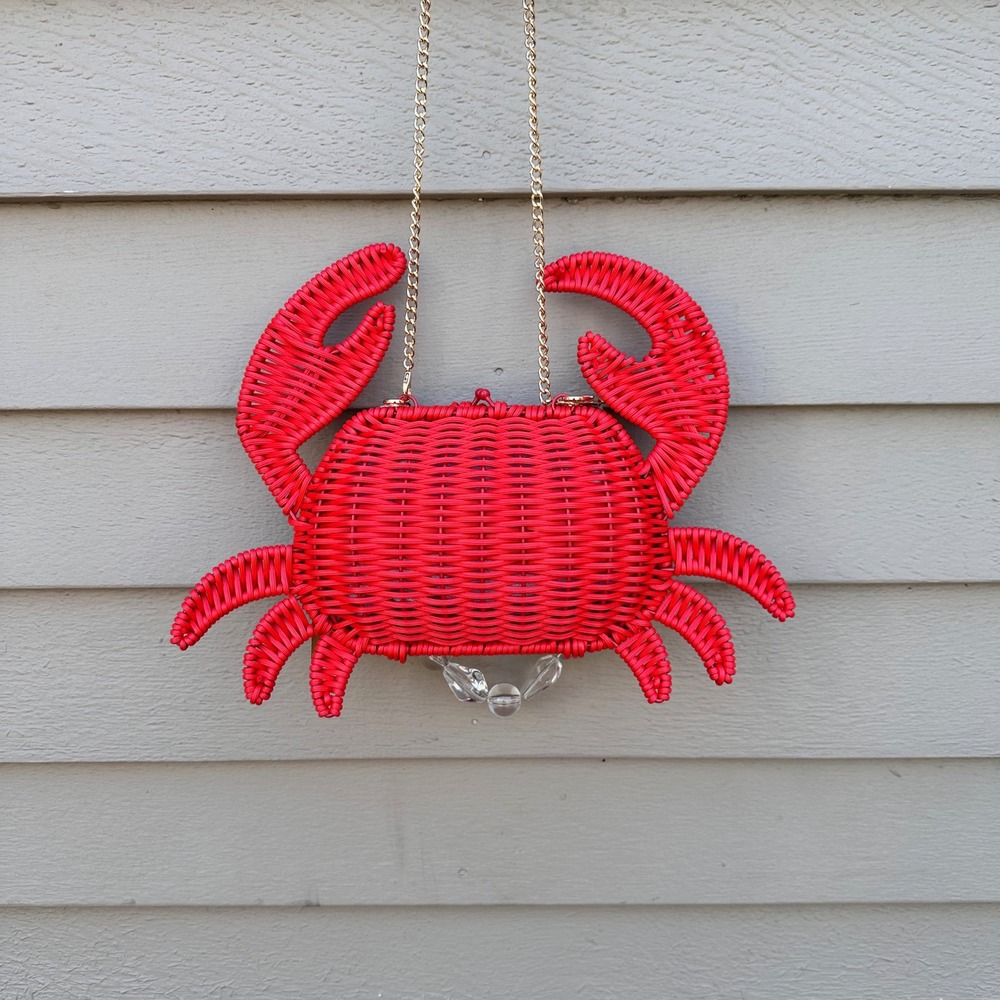 Tommy Bahama Red Wicker Crab Crossbody Bag Beaded Handle Novelty Purse NWT - Picture 11 of 13